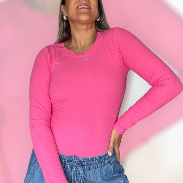 Polera algodón fucsia
