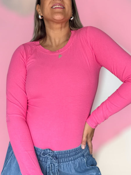 Polera algodón fucsia