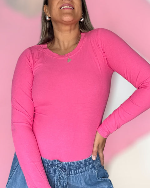 Polera algodón fucsia