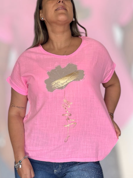Polera spring rosa neón