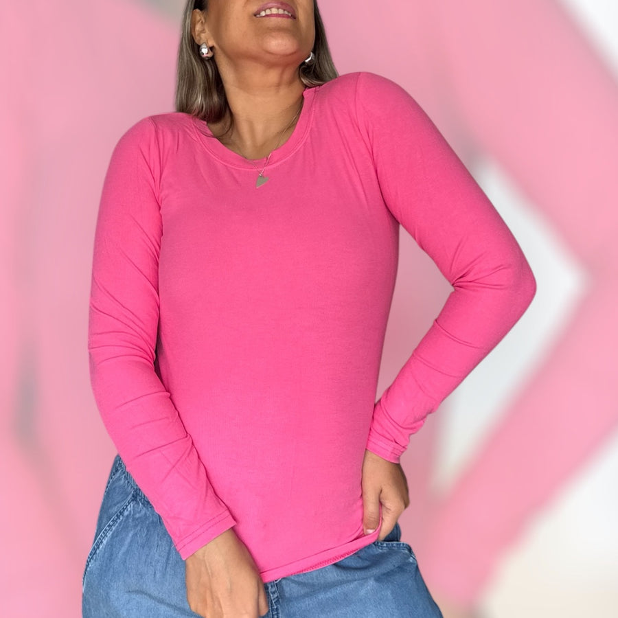 Polera algodón fucsia