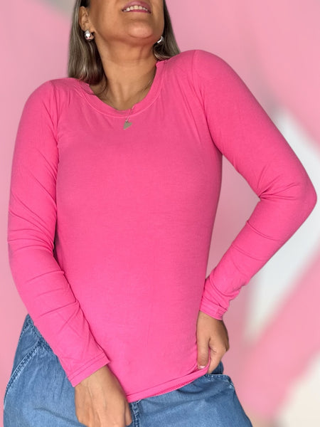 Polera algodón fucsia