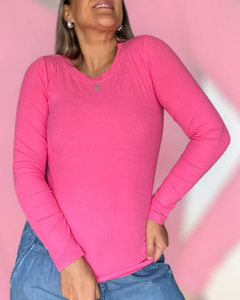 Polera algodón fucsia