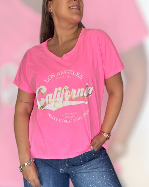 Polera California rosa neón