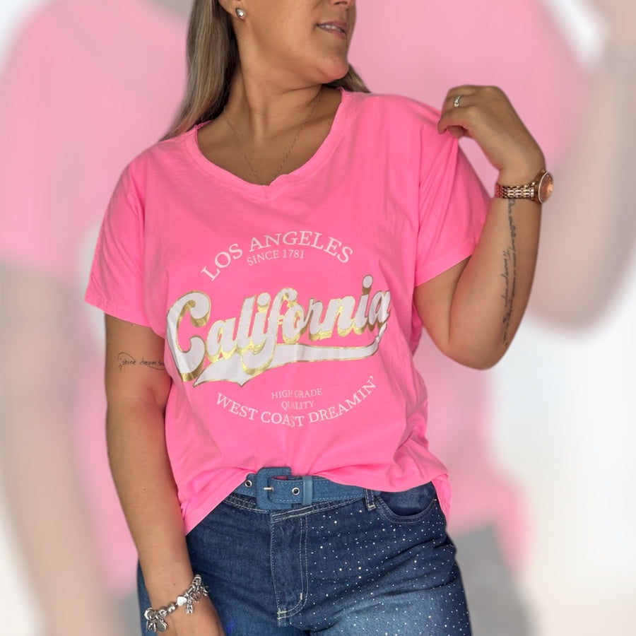 Polera California rosa neón