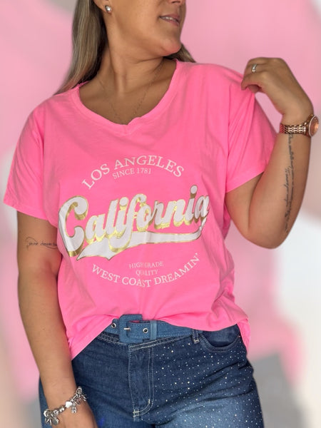 Polera California rosa neón