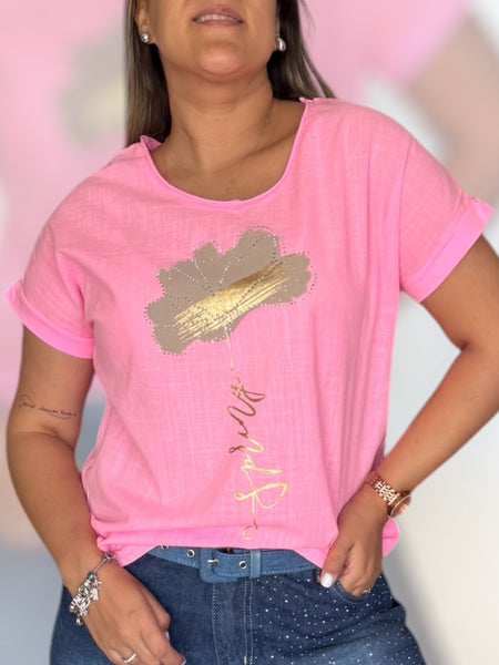 Polera spring rosa neón