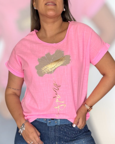 Polera spring rosa neón