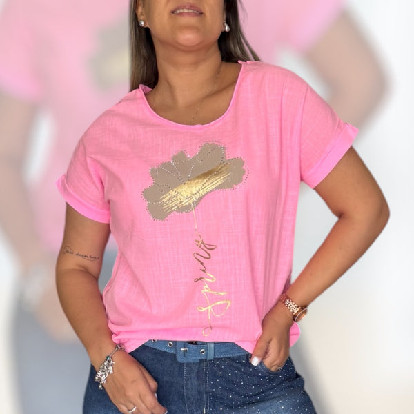 Polera spring rosa neón